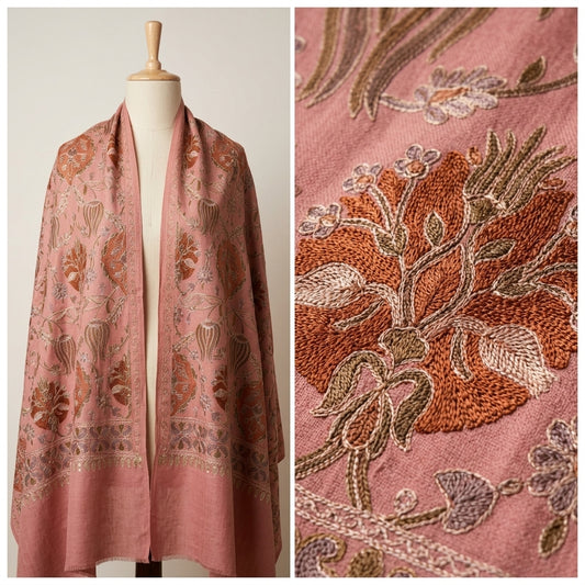 Heritage Nalki - Fine Cashmere Wool Shawl with Intricate Silk Embroidery