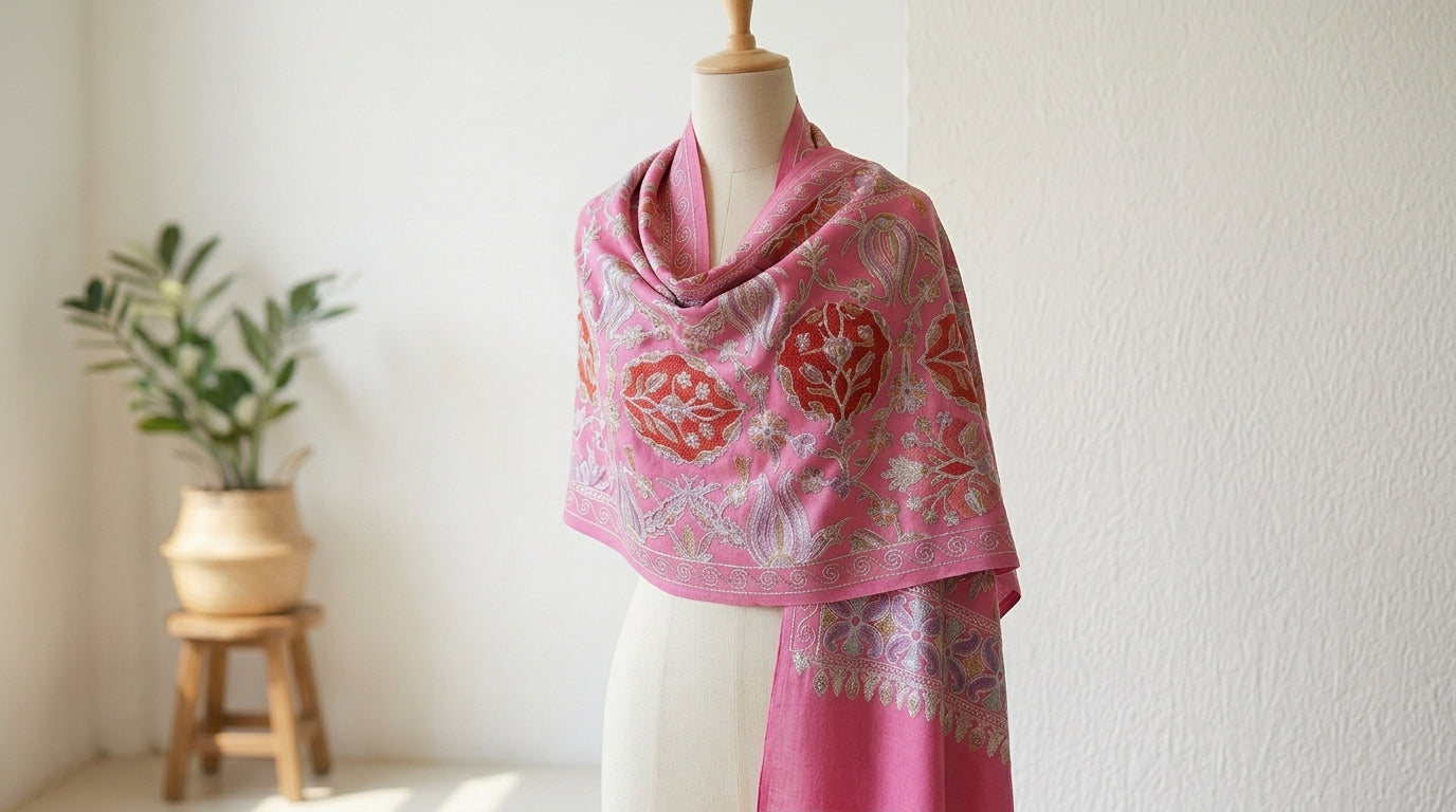 Heritage Nalki - Fine Cashmere Wool Shawl with Intricate Silk Embroidery