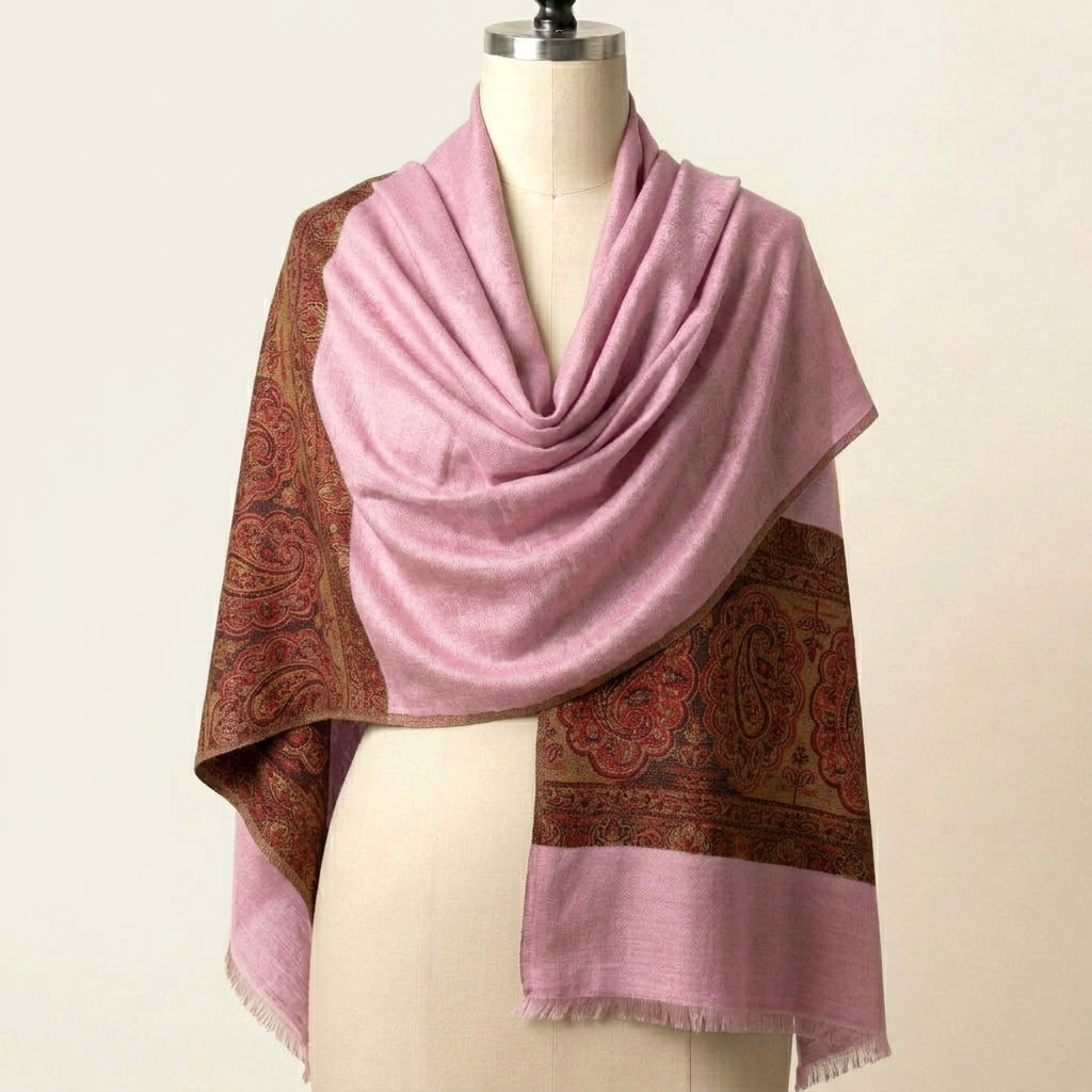 Graceful Amara - Fine Cashmere Wool Shawl with Jacquard Weave