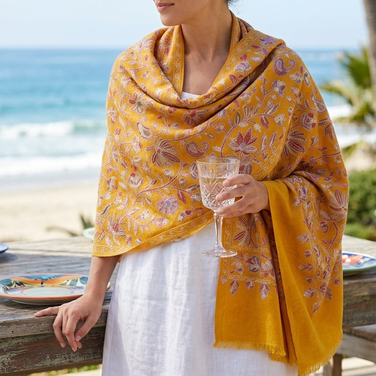Heritage Nalki - Fine Cashmere Wool Shawl with Intricate Silk Embroidery