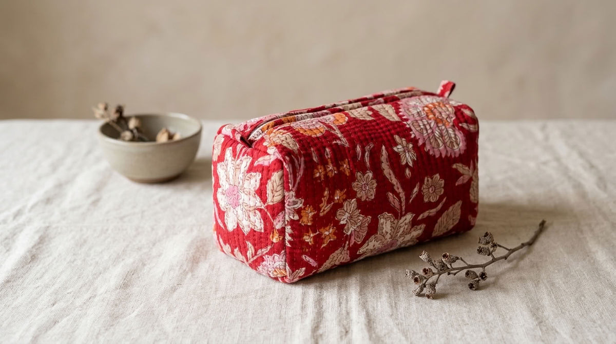 The Mélange - Hand-block Printed Quilted Makeup Bag | Cosmetic Pouch