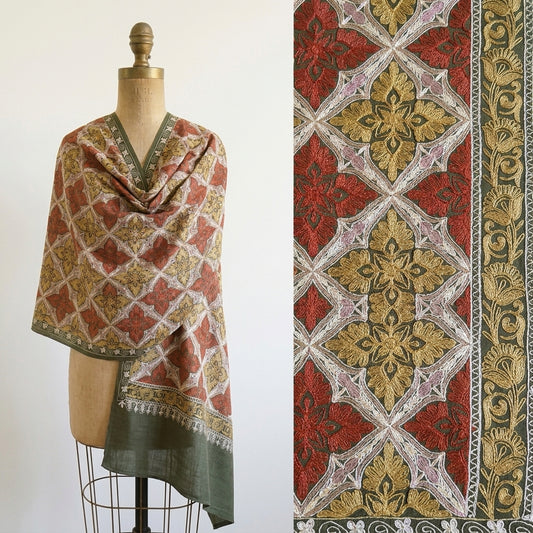 Heritage Nalki - Fine Cashmere Wool Shawl with Intricate Silk Embroidery