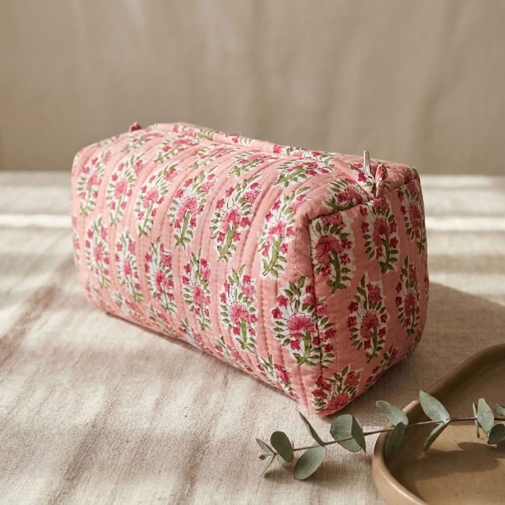 The Mélange - Hand-block Printed Quilted Makeup Bag | Cosmetic Pouch