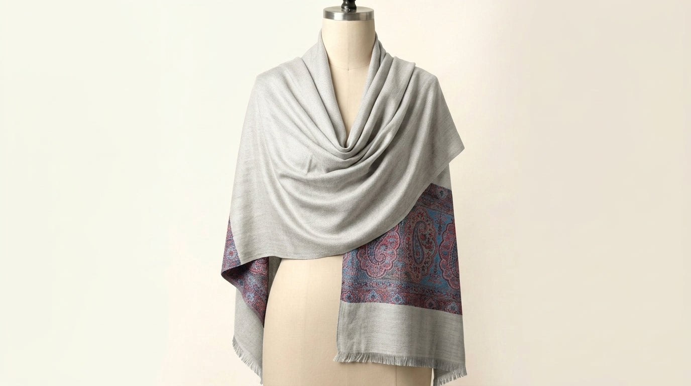 Graceful Amara - Fine Cashmere Wool Shawl with Jacquard Weave