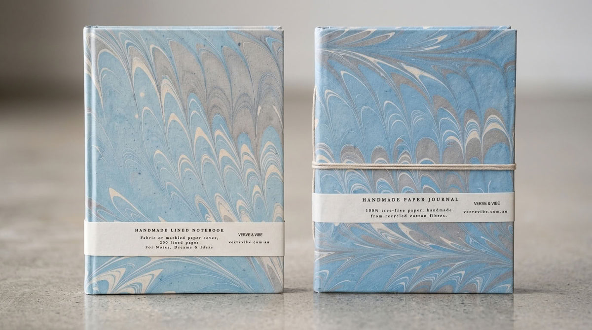 Azure Tides - Marbled Cover, Handmade Journal & Notebook