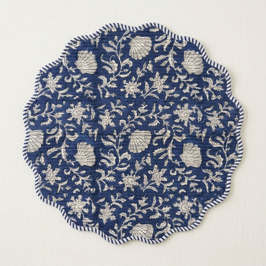 Midnight Botanica - Block Printed, Reversible, Quilted Cotton Placemats