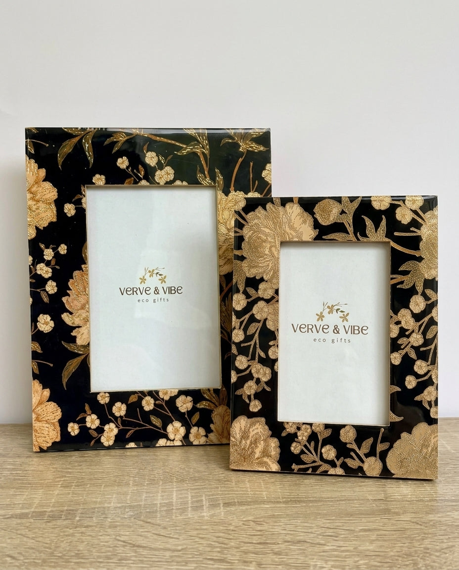 Botanique Noir - Luxe Gold Foil Accent, Handcrafted Wood Photo Frame