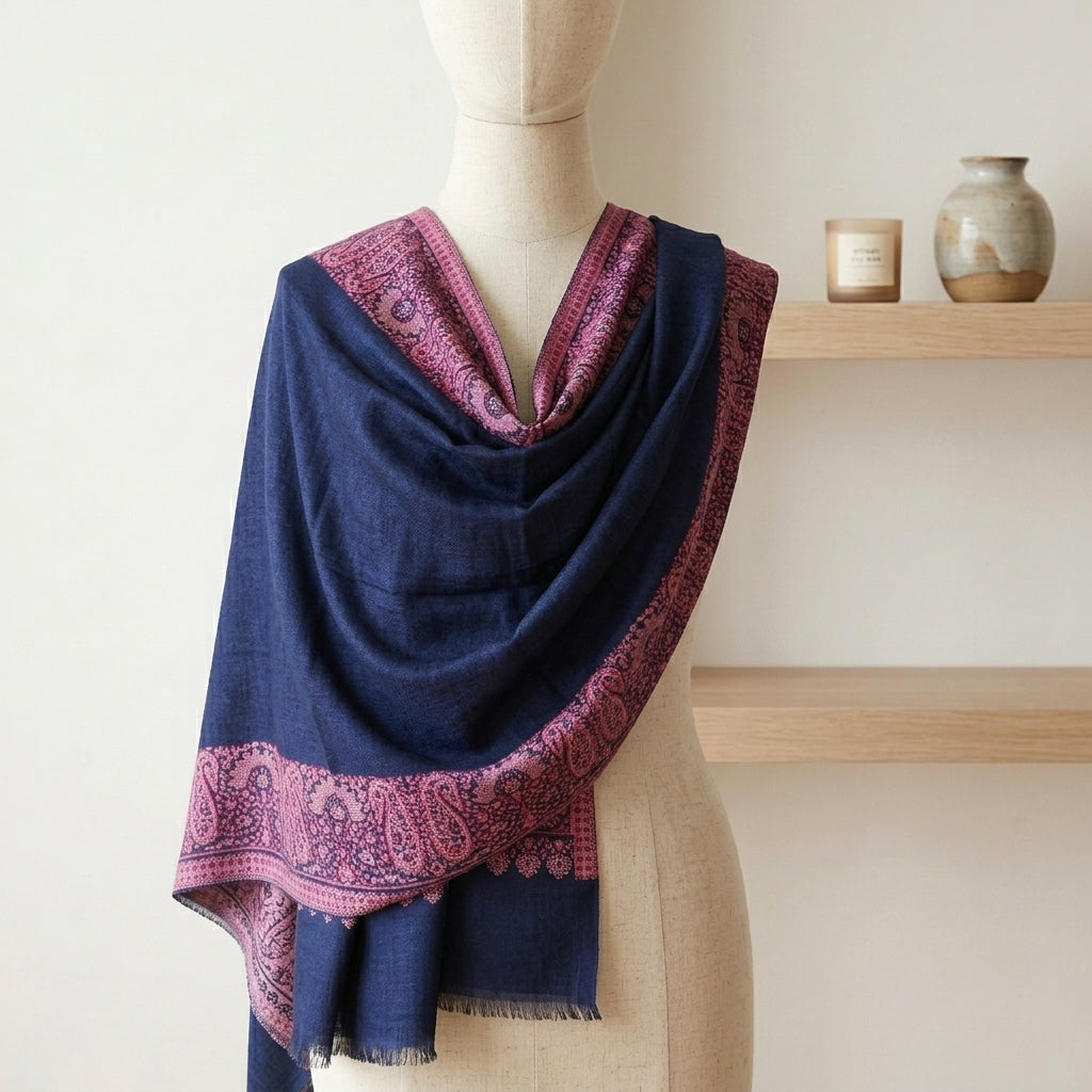 Delicate Gulnaar - Fine Cashmere Wool Shawl with Jacquard Weave