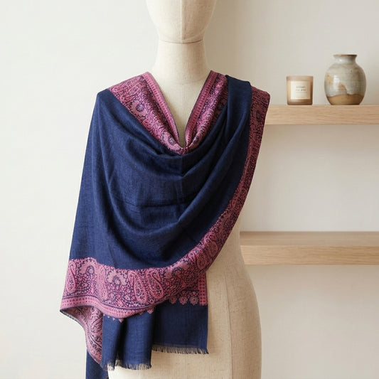 Delicate Gulnaar - Fine Cashmere Wool Shawl with Jacquard Weave