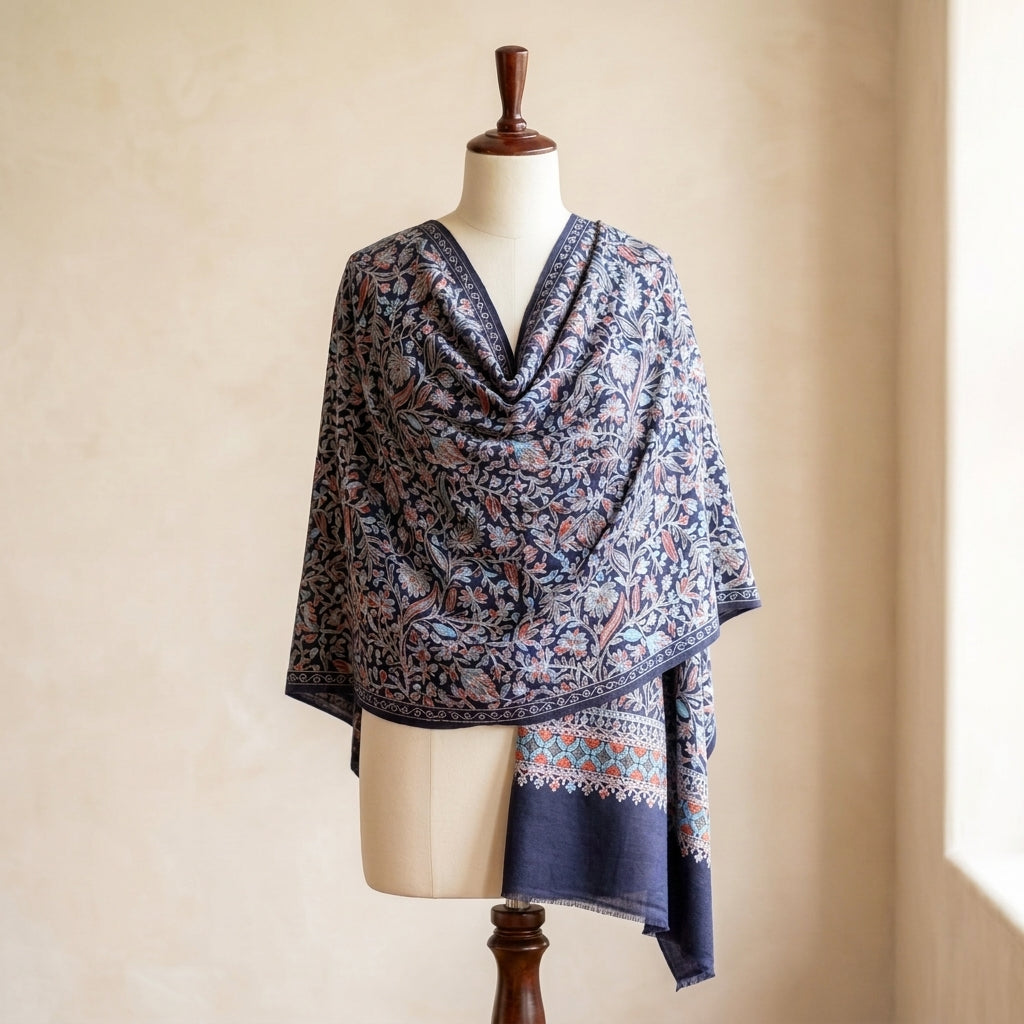 Heritage Nalki - Fine Cashmere Wool Shawl with Intricate Silk Embroidery