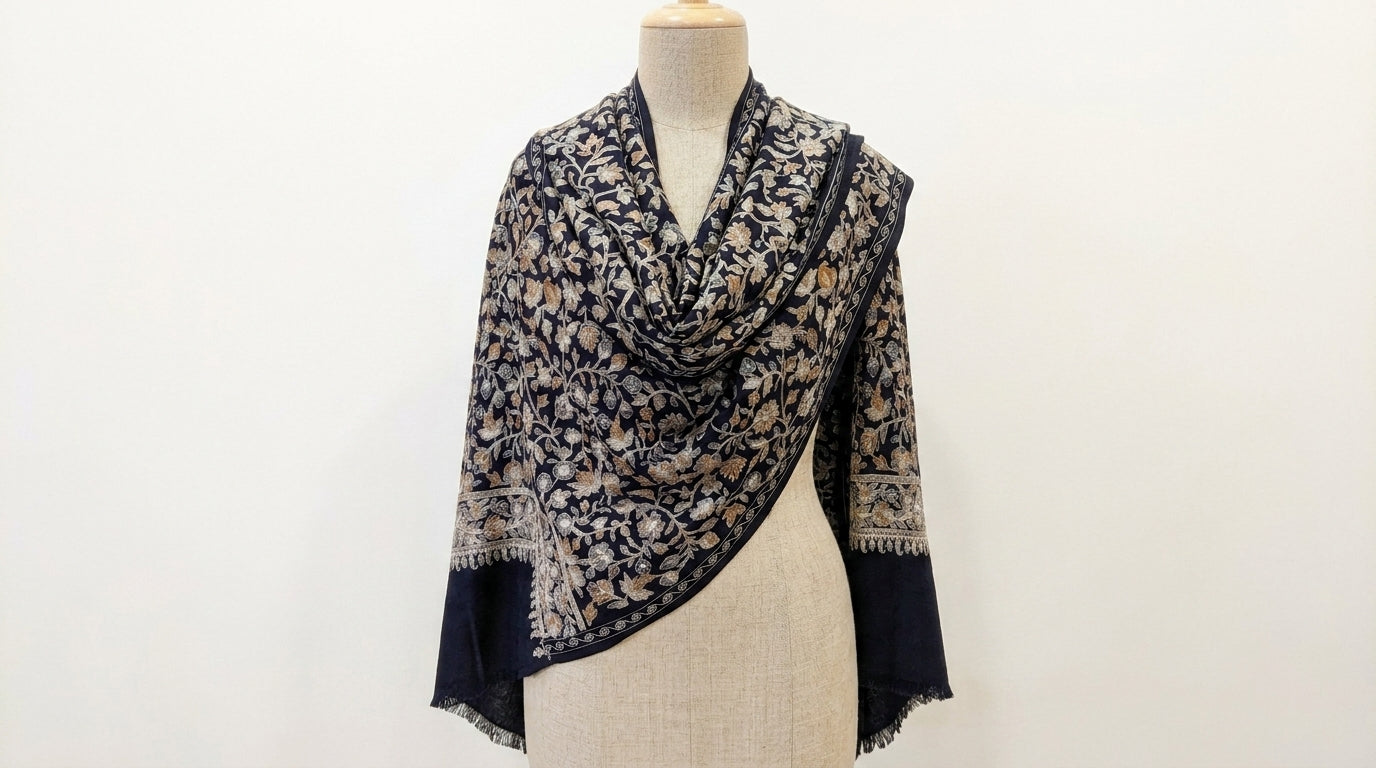 Heritage Nalki - Fine Cashmere Wool Shawl with Intricate Silk Embroidery