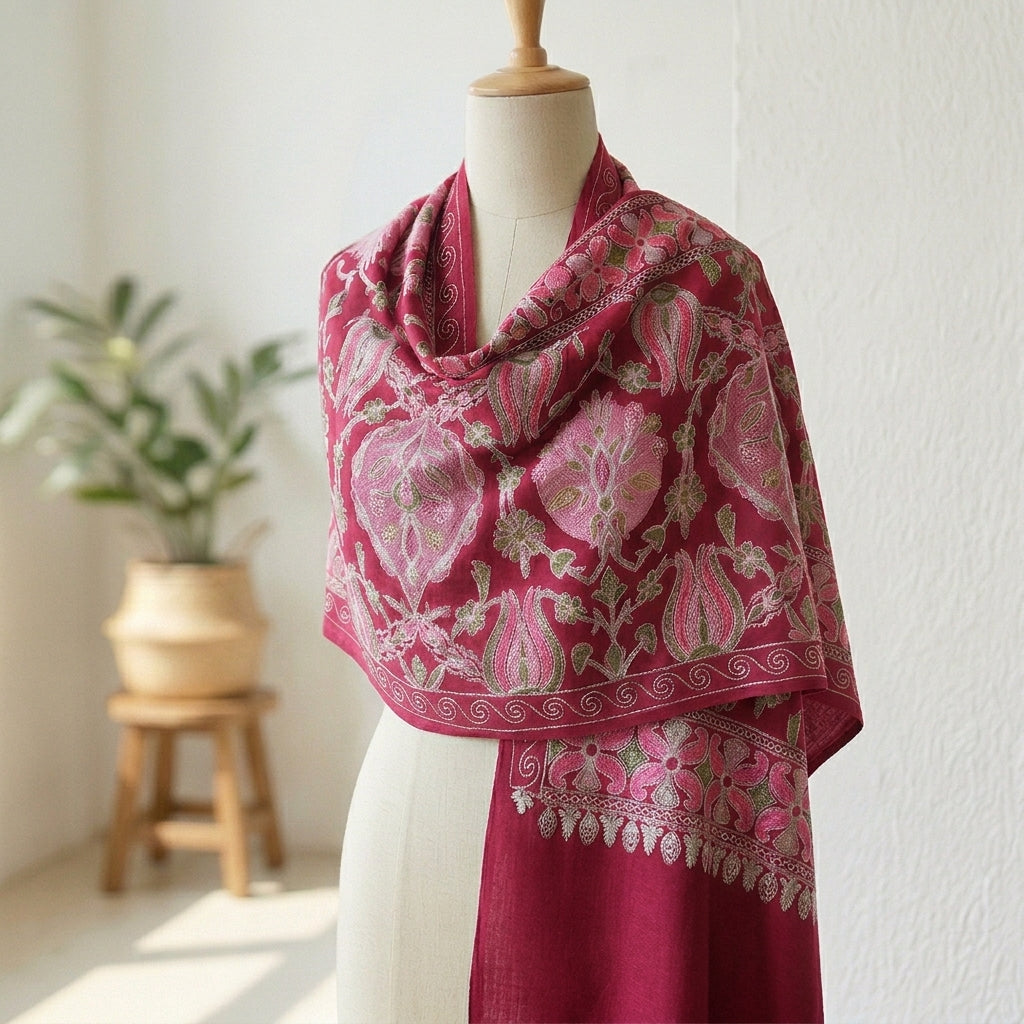 Heritage Nalki - Fine Cashmere Wool Shawl with Intricate Silk Embroidery