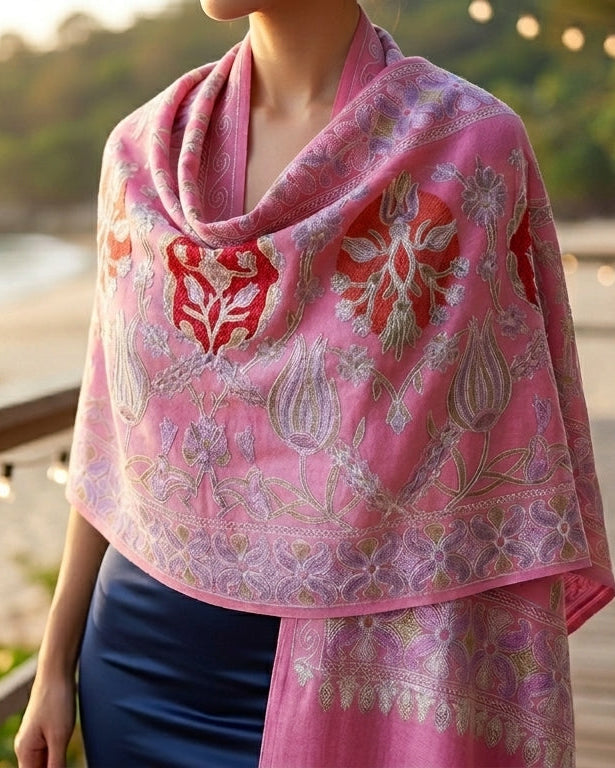 Heritage Nalki - Fine Cashmere Wool Shawl with Intricate Silk Embroidery