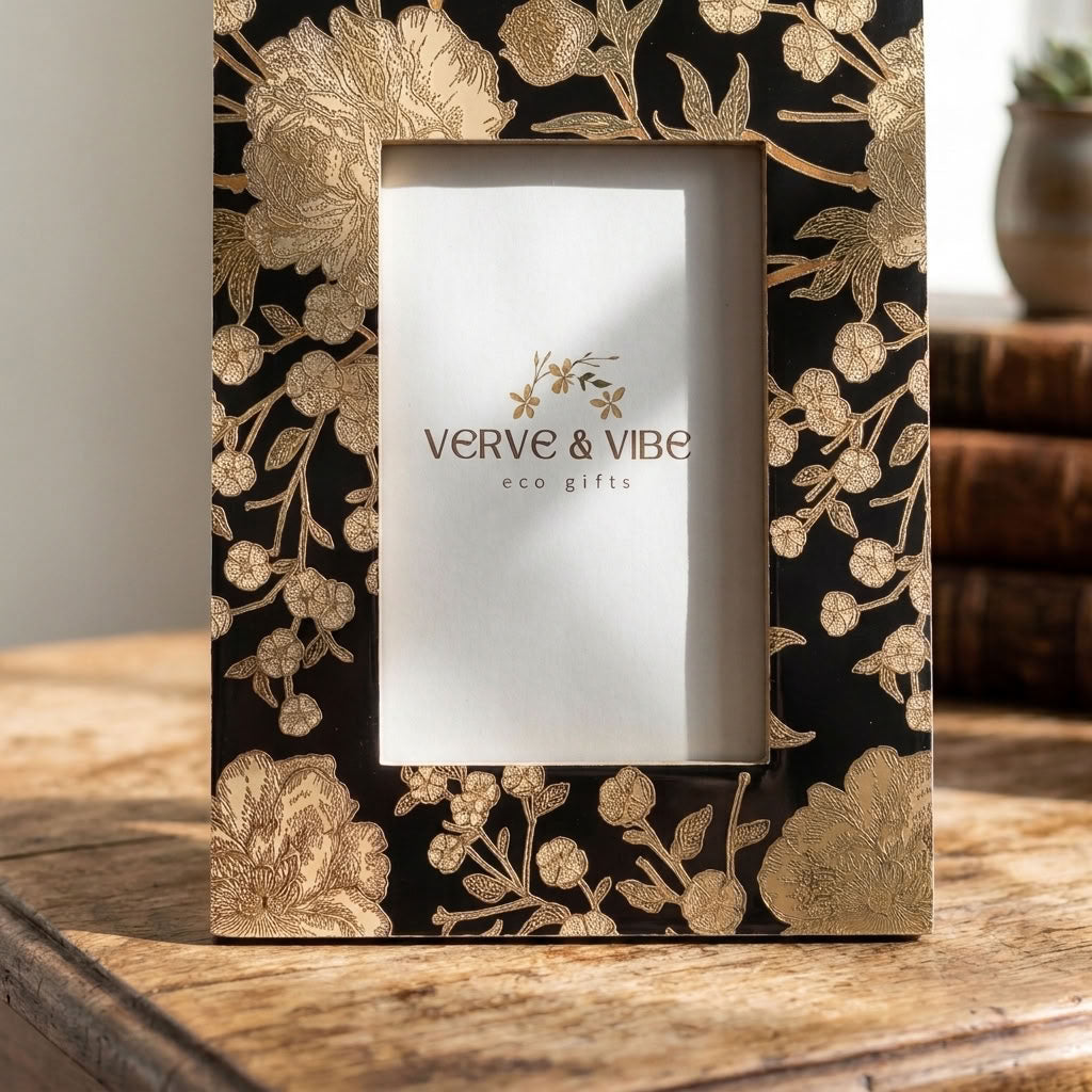 Botanique Noir - Luxe Gold Foil Accent, Handcrafted Wood Photo Frame