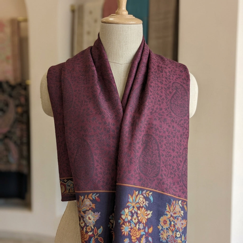 Ambi Motif - Soft Shawl with Intricate Floral Motifs in Jacquard Weave
