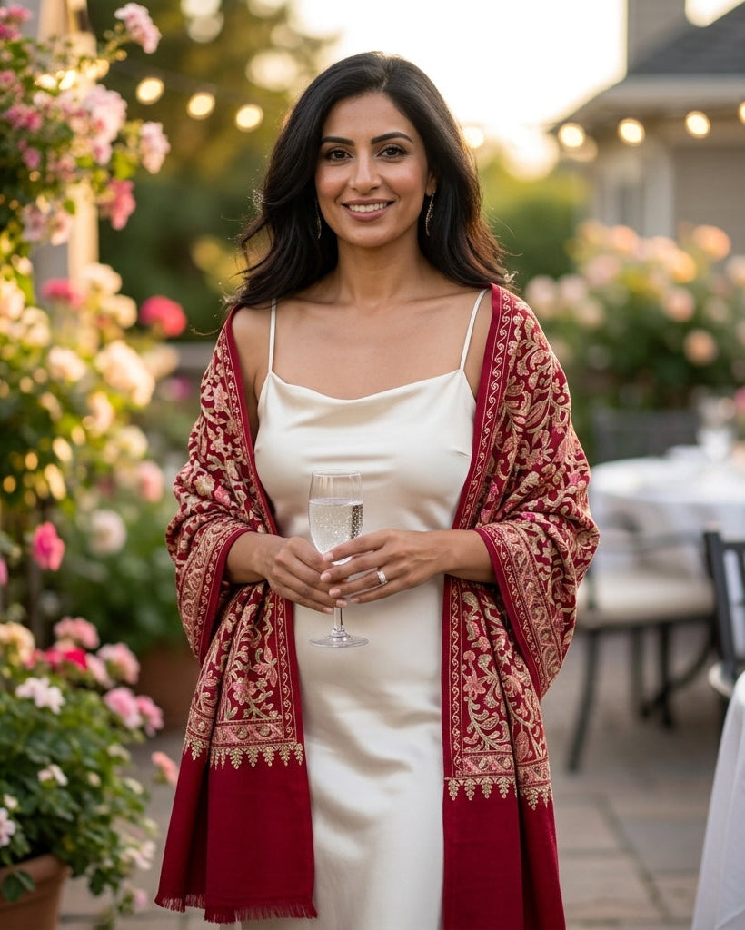 Heritage Nalki - Fine Cashmere Wool Shawl with Intricate Silk Embroidery
