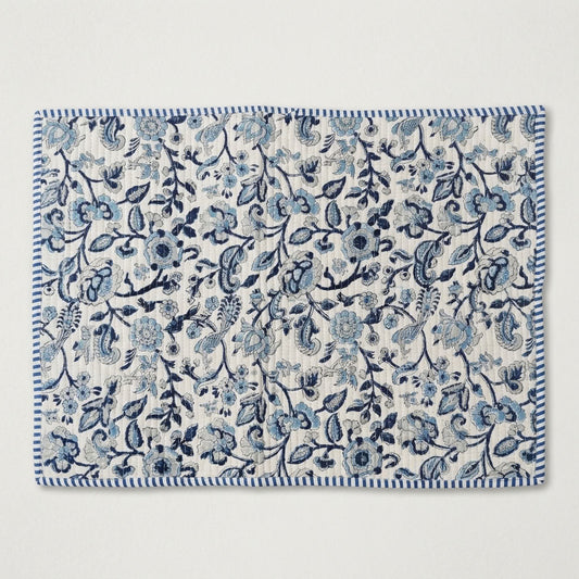 Blue Porcelain - Block Printed, Reversible, Quilted Cotton Placemats