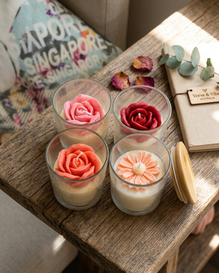 Blush Bloom Soy Candle – Glass Jar with Wooden Lid (400g, Gift Boxed)