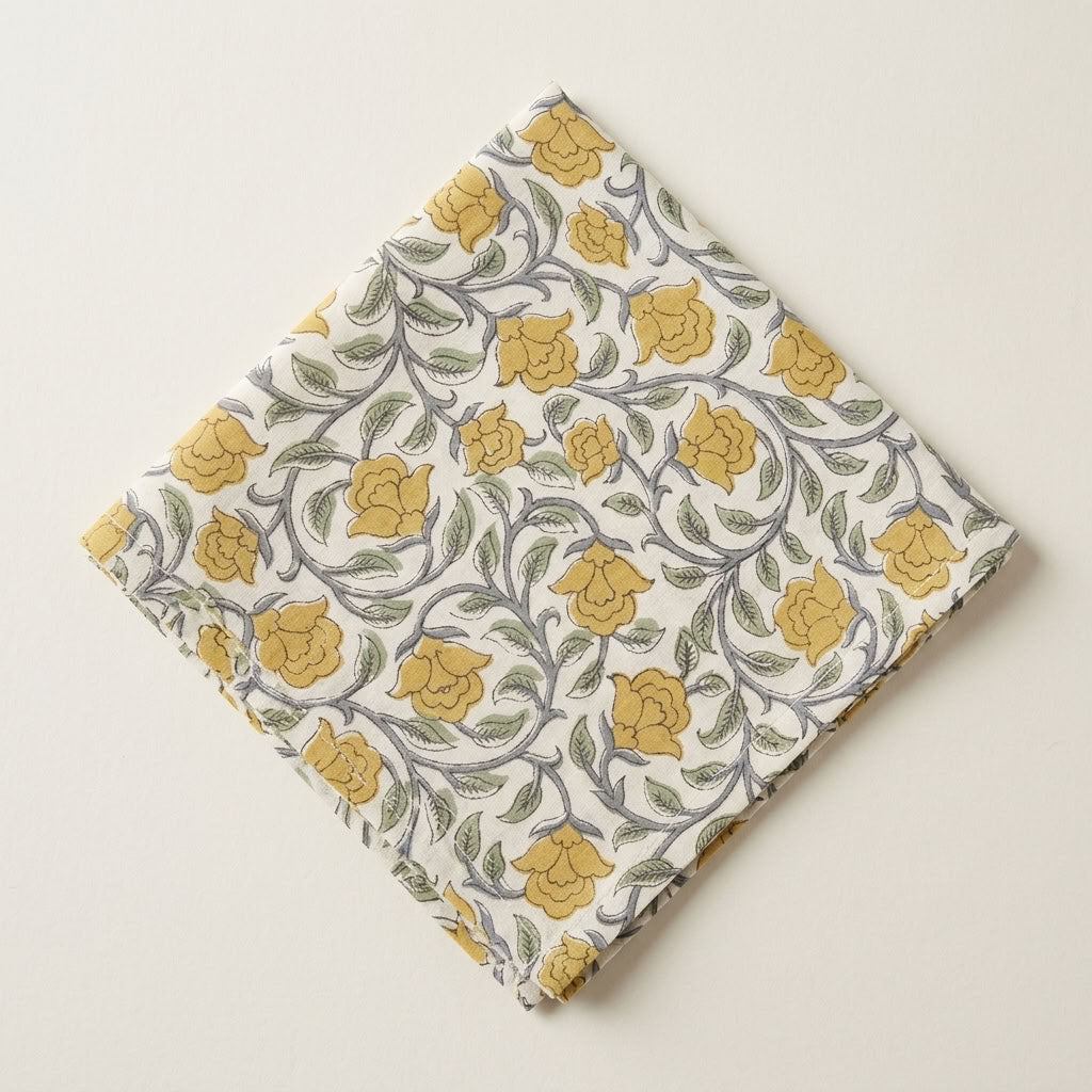 Sunny Parterre - Hand-block Printed, Soft Cotton Napkins