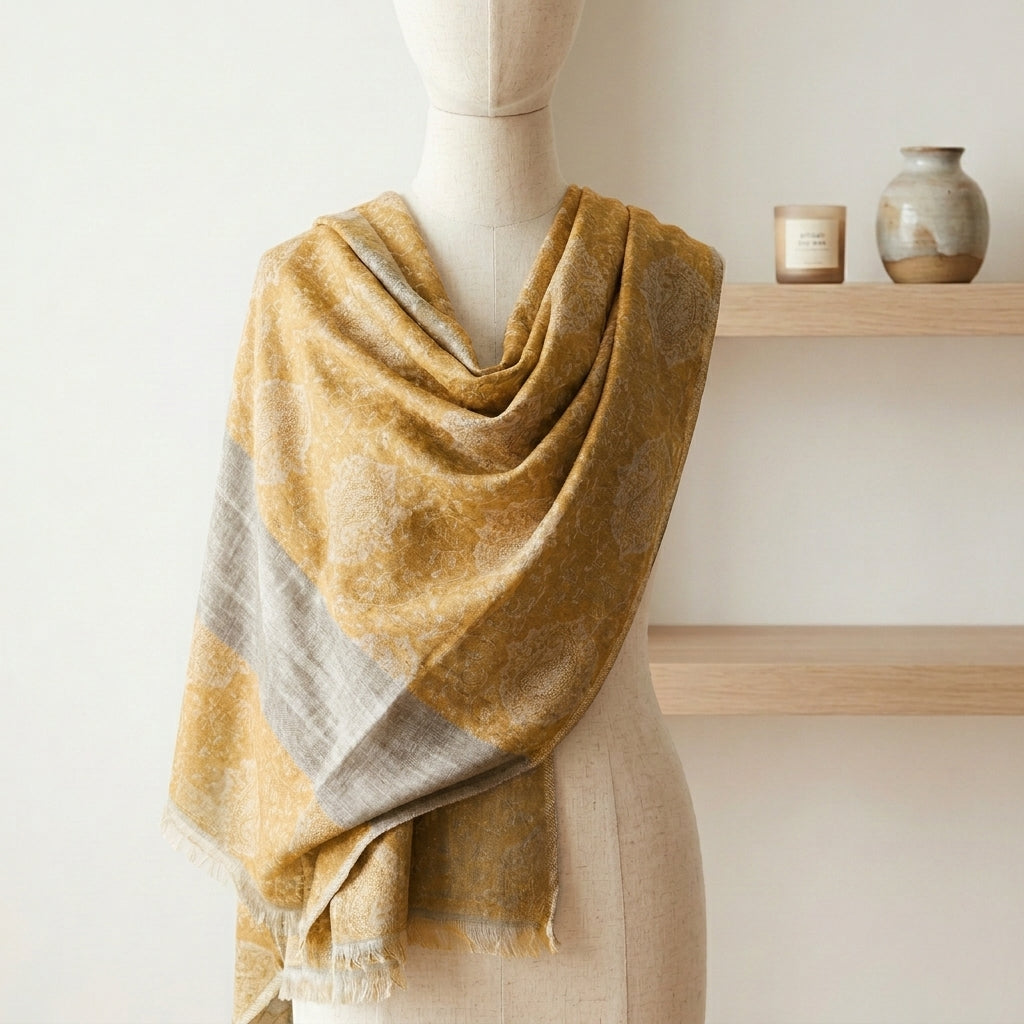 Elegant Eira - Fine Cashmere Wool Shawl with Jacquard Weave