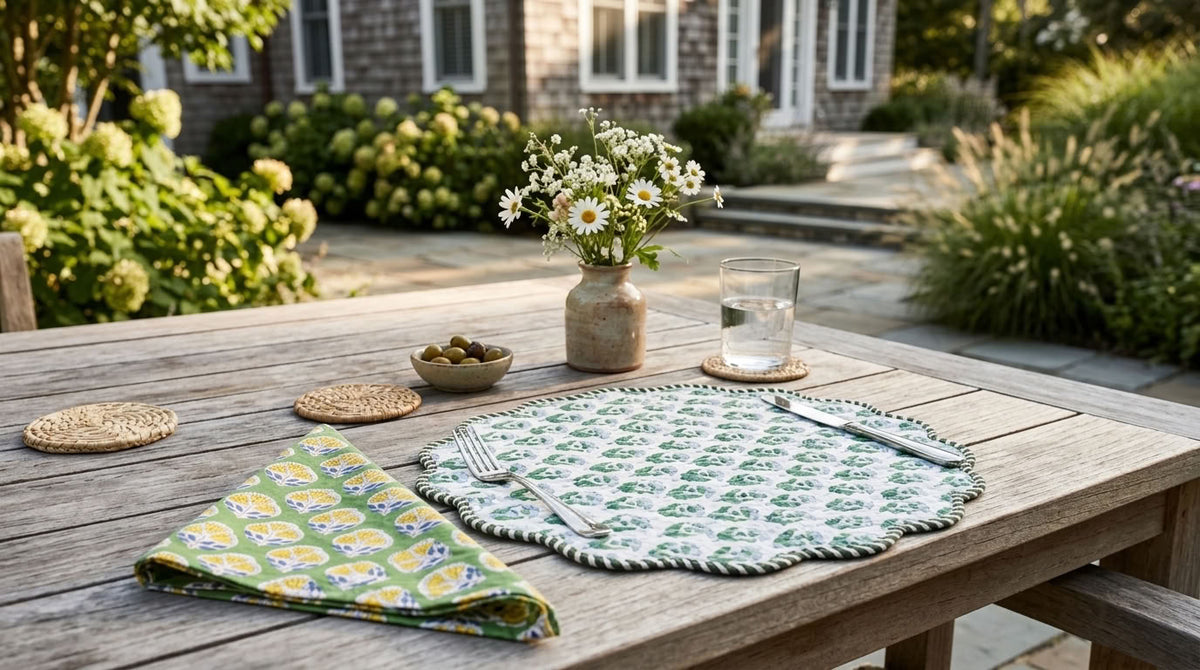 Daffodil Garden - Hand-block Printed, Soft Cotton Napkins