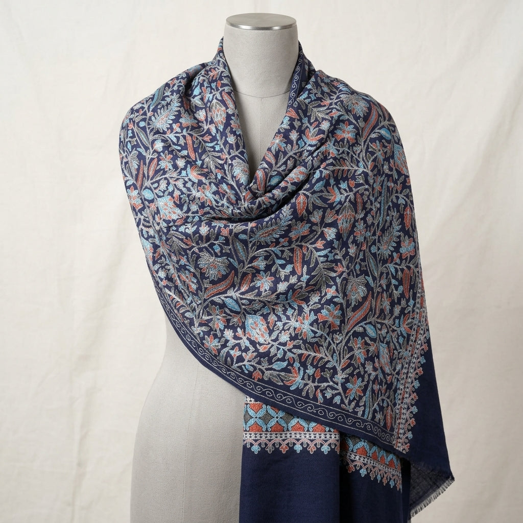 Heritage Nalki - Fine Cashmere Wool Shawl with Intricate Silk Embroidery