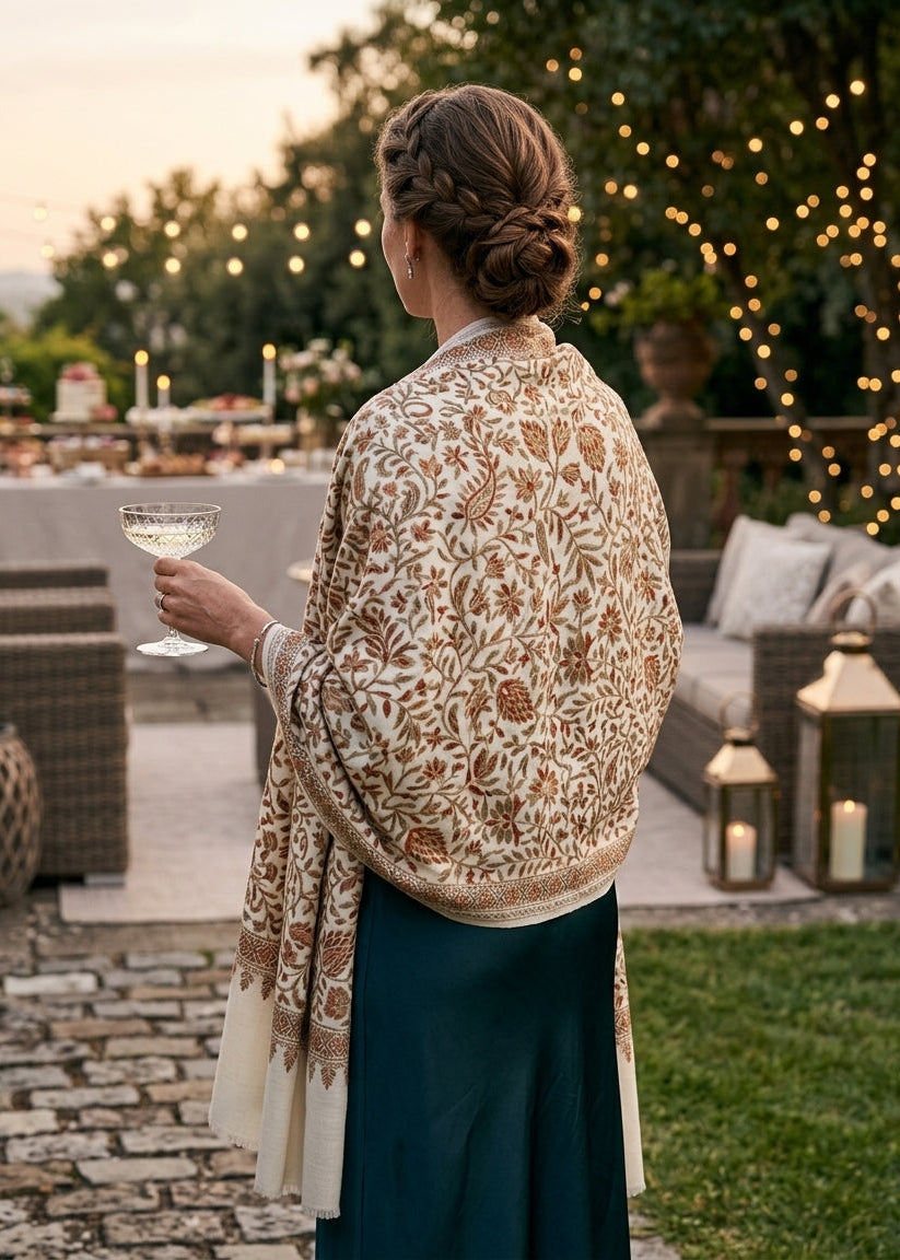 Heritage Nalki - Fine Cashmere Wool Shawl with Intricate Silk Embroidery