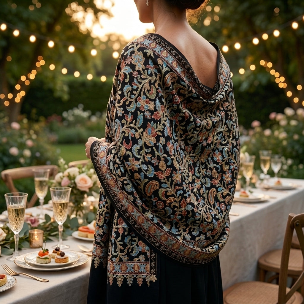Heritage Nalki - Fine Cashmere Wool Shawl with Intricate Silk Embroidery