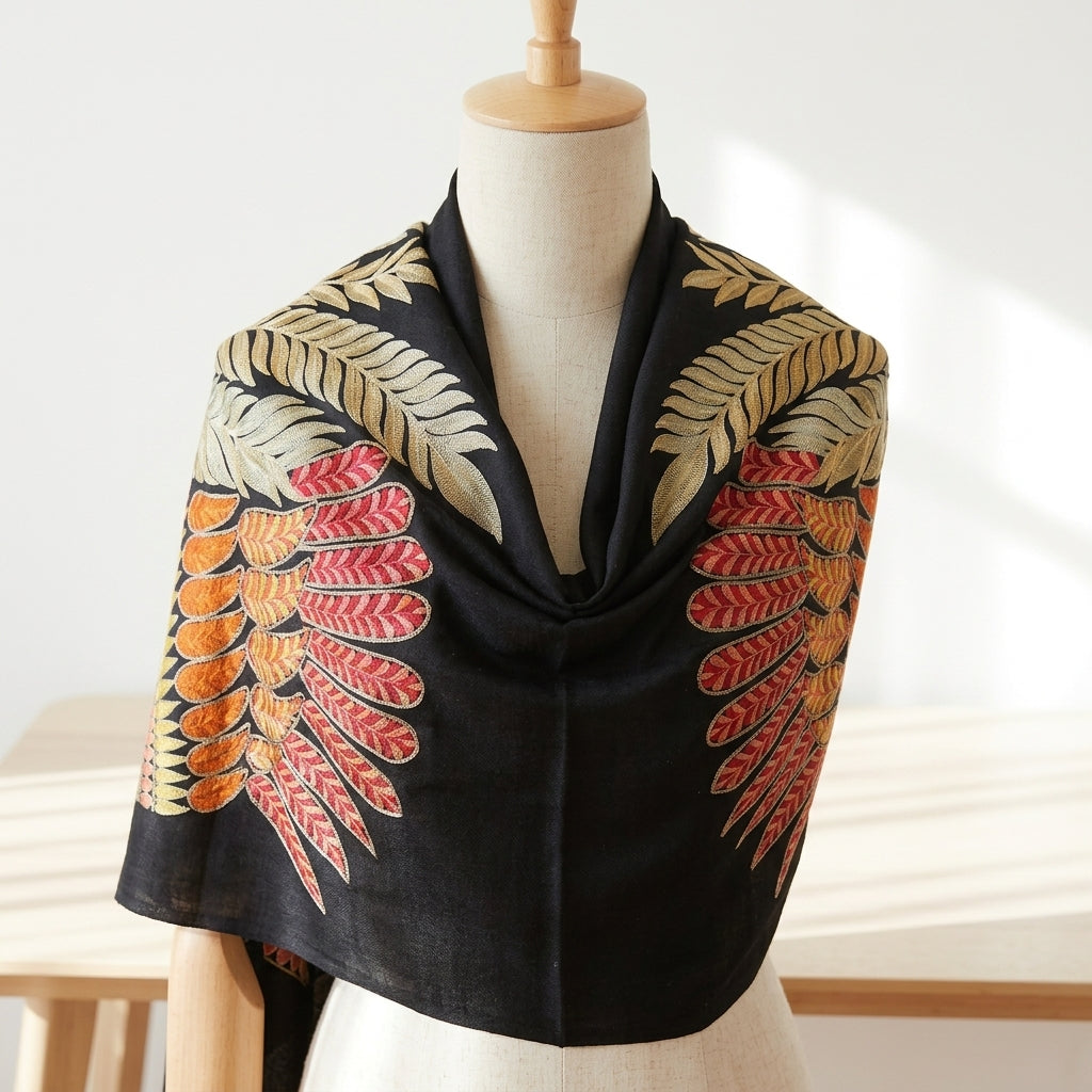 Eclectic Cashmira - Fine Cashmere Wool Shawl with Intricate Silk Embroidery