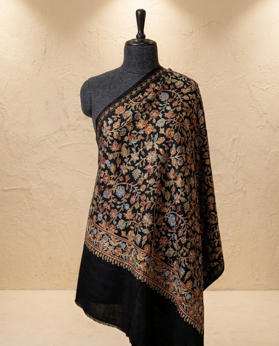 Heritage Nalki - Fine Cashmere Wool Shawl with Intricate Silk Embroidery