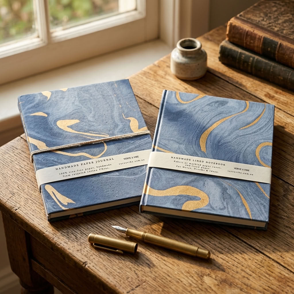 Midnight Sky - Marbled Cover, Handmade Journal & Notebook