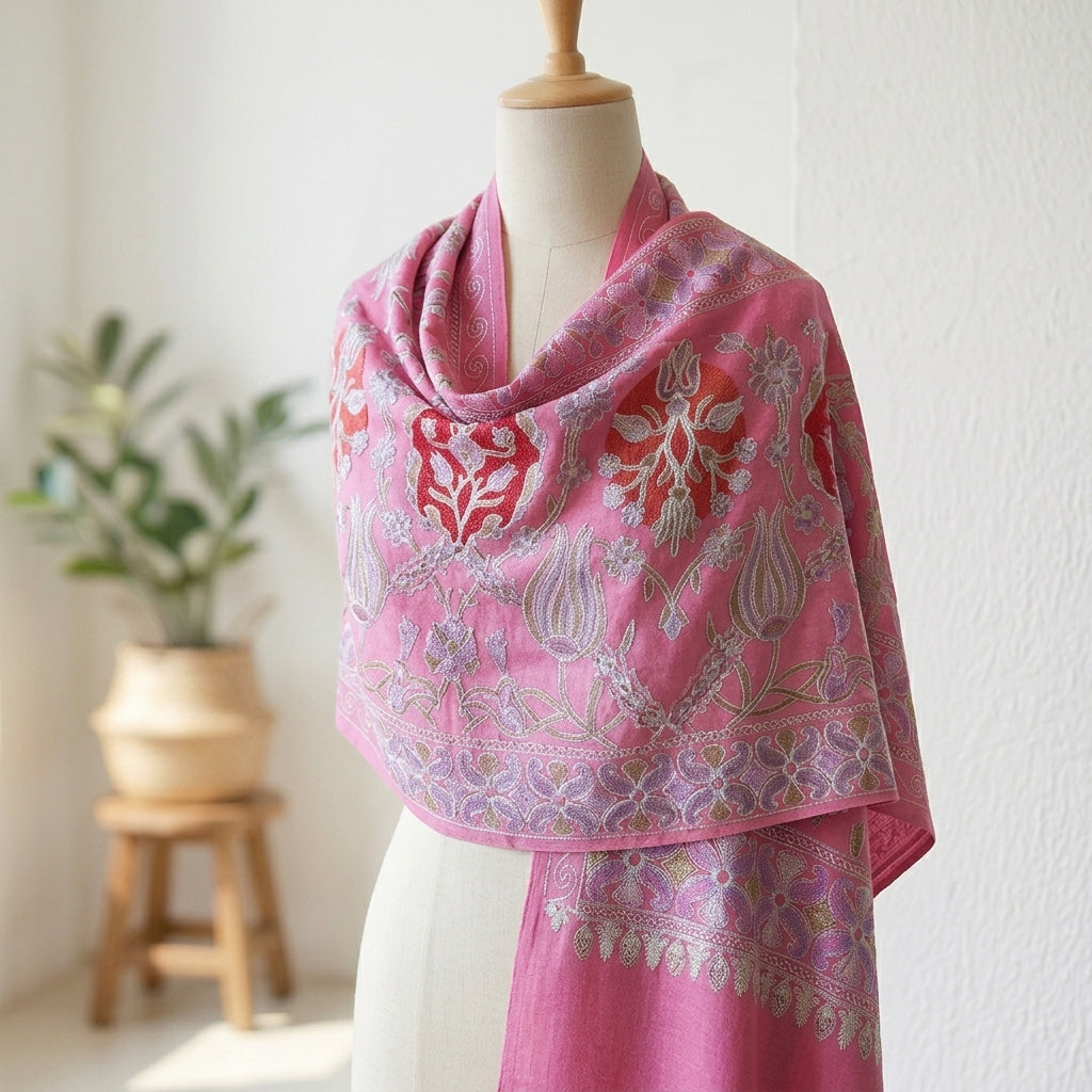 Heritage Nalki - Fine Cashmere Wool Shawl with Intricate Silk Embroidery