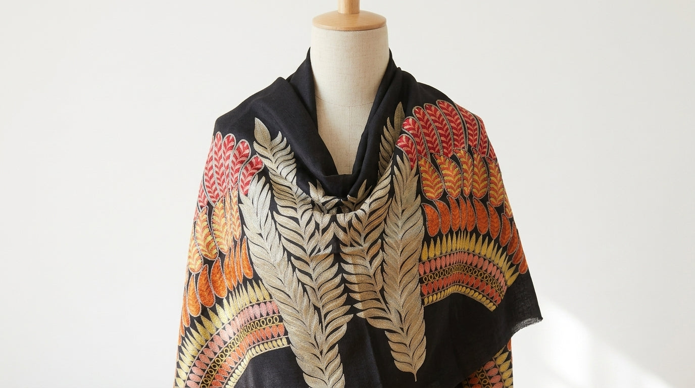 Eclectic Cashmira - Fine Cashmere Wool Shawl with Intricate Silk Embroidery