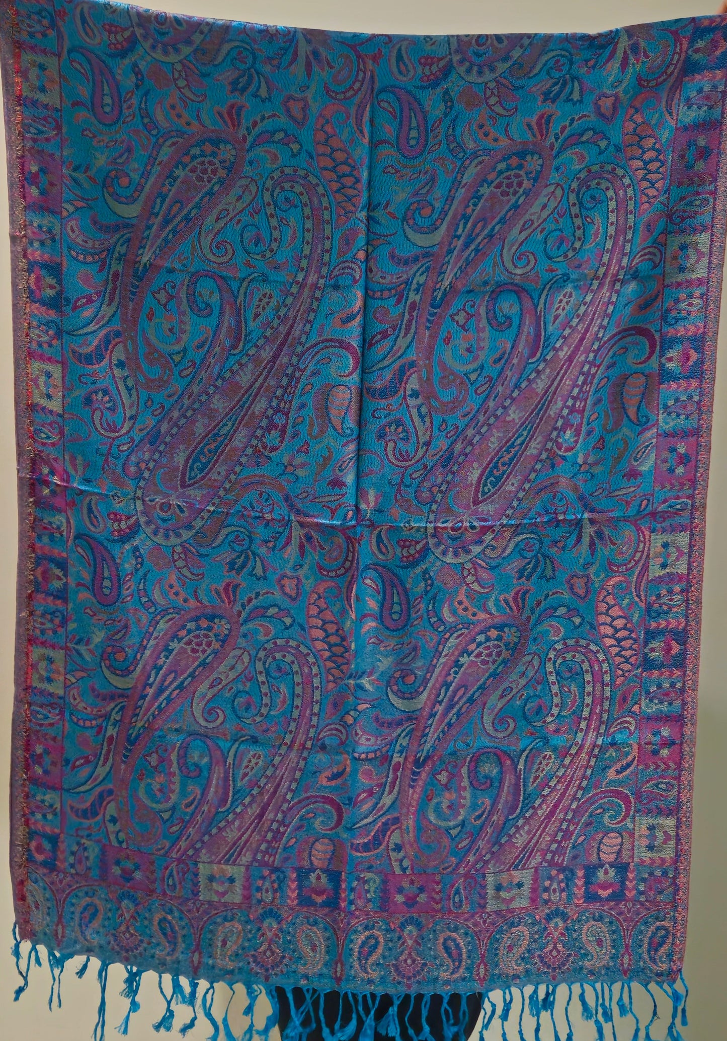 Kashmiri Motif - Reversible Shawl with Intricate Jacquard Kani Weave & Tassels