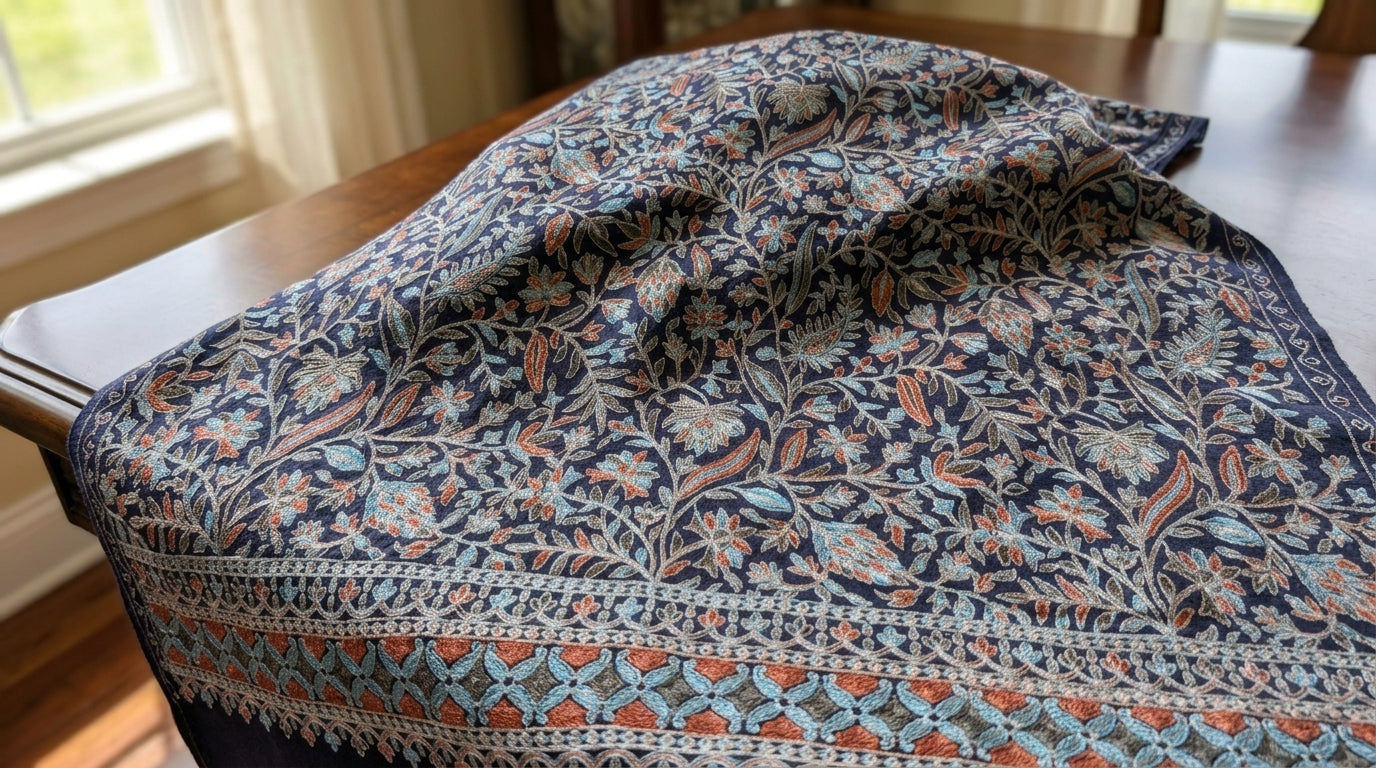 Heritage Nalki - Fine Cashmere Wool Shawl with Intricate Silk Embroidery
