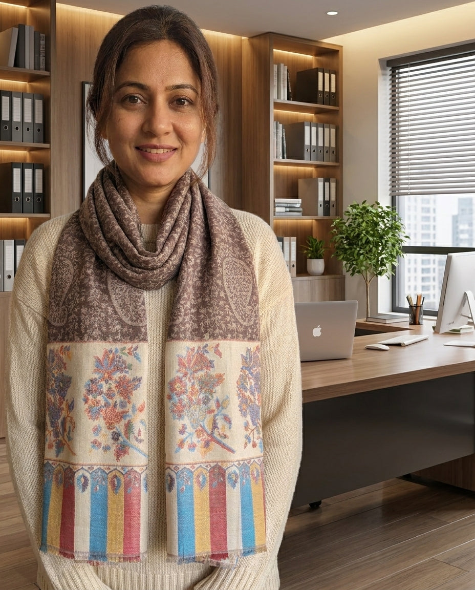 Ambi Motif - Soft Shawl with Intricate Floral Motifs in Jacquard Weave