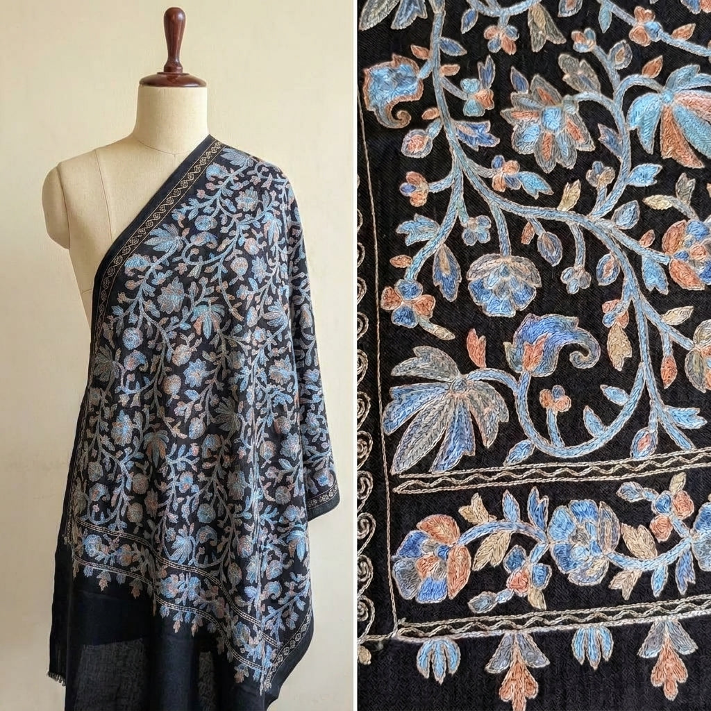 Heritage Nalki - Fine Cashmere Wool Shawl with Intricate Silk Embroidery