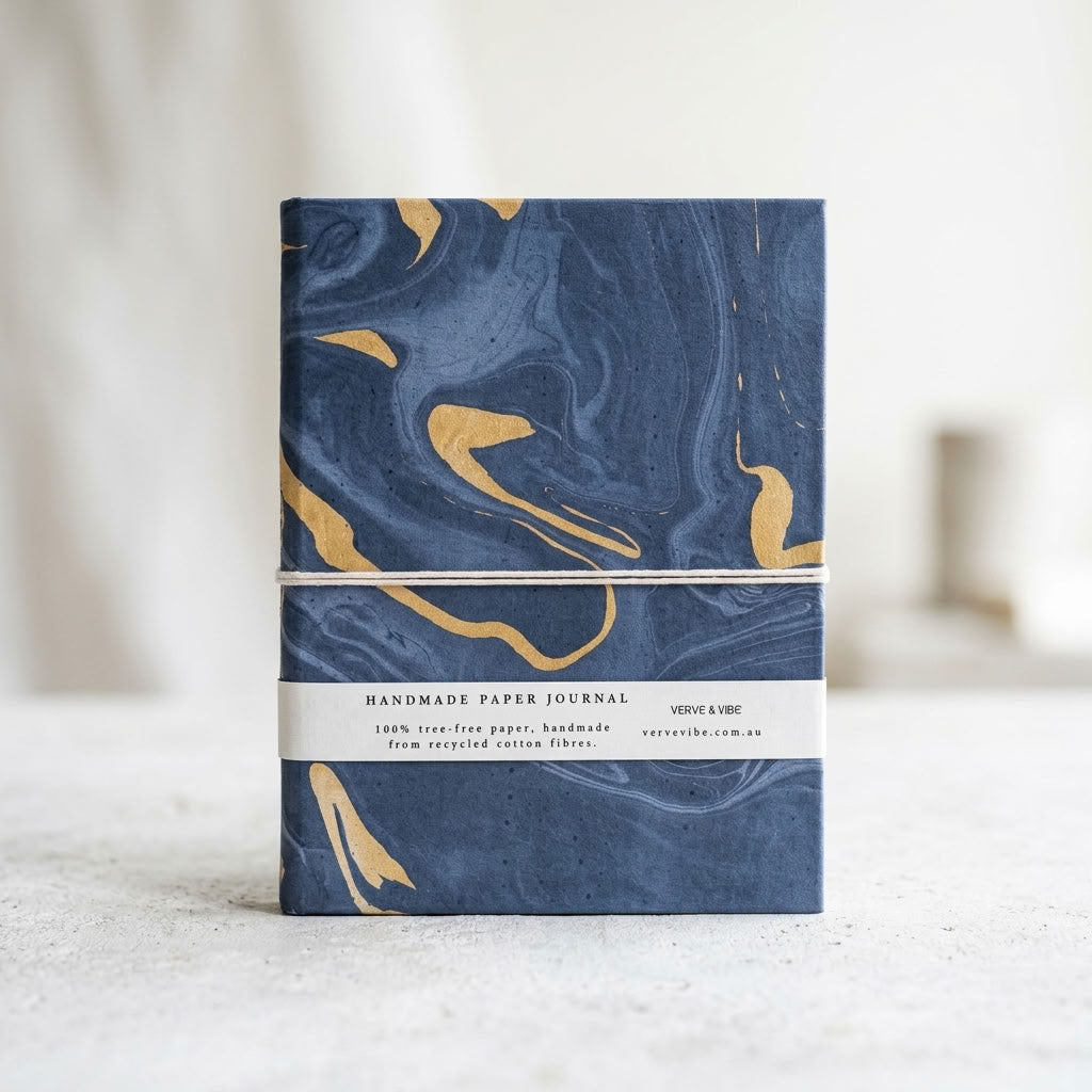Midnight Sky - Marbled Cover, Handmade Journal & Notebook