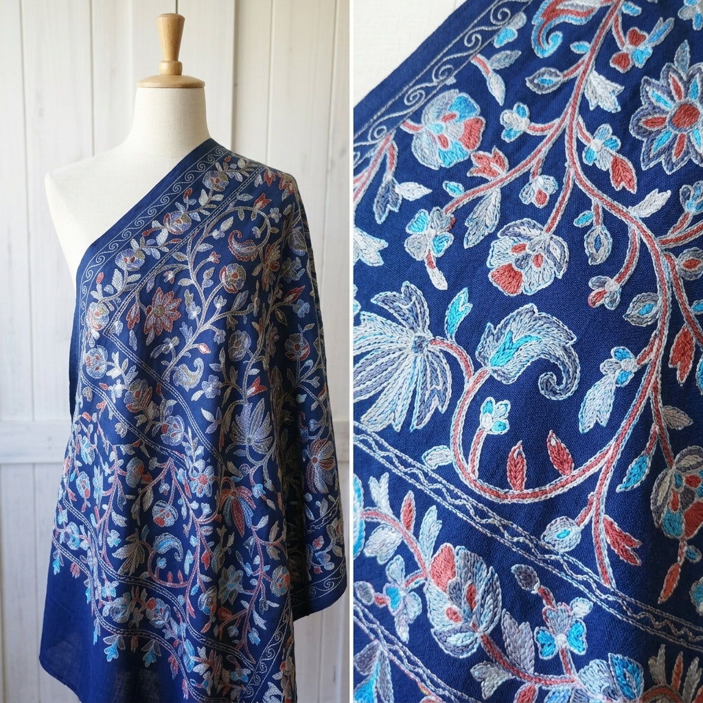 Heritage Nalki - Fine Cashmere Wool Shawl with Intricate Silk Embroidery
