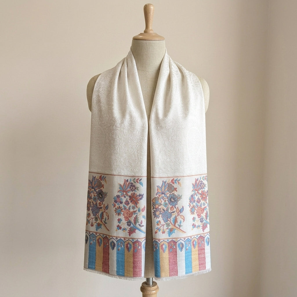 Ambi Motif - Soft Shawl with Intricate Floral Motifs in Jacquard Weave