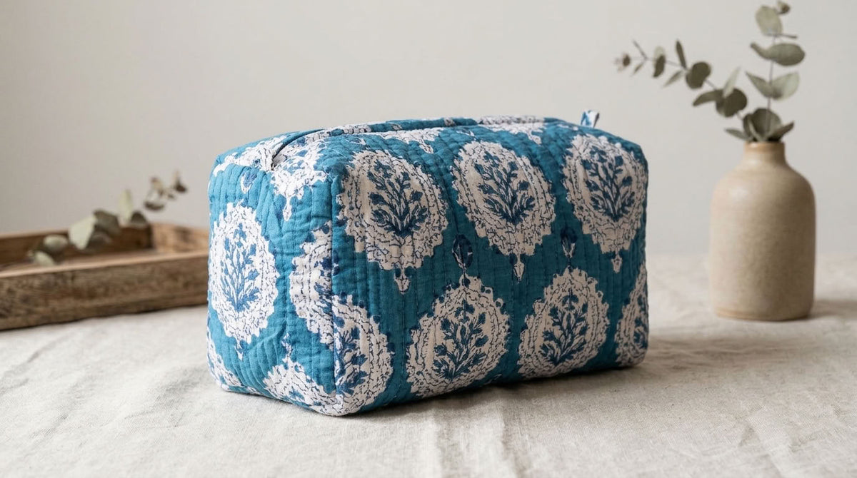The Mélange - Hand-block Printed Quilted Makeup Bag | Cosmetic Pouch