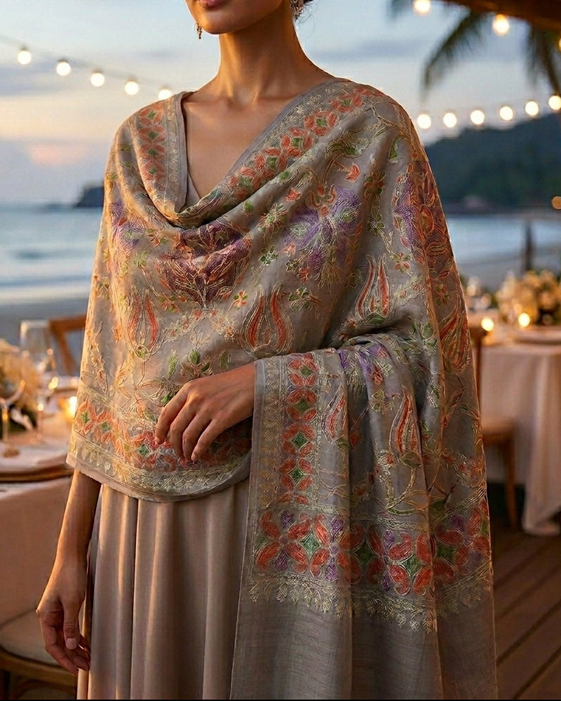 Heritage Nalki - Fine Cashmere Wool Shawl with Intricate Silk Embroidery