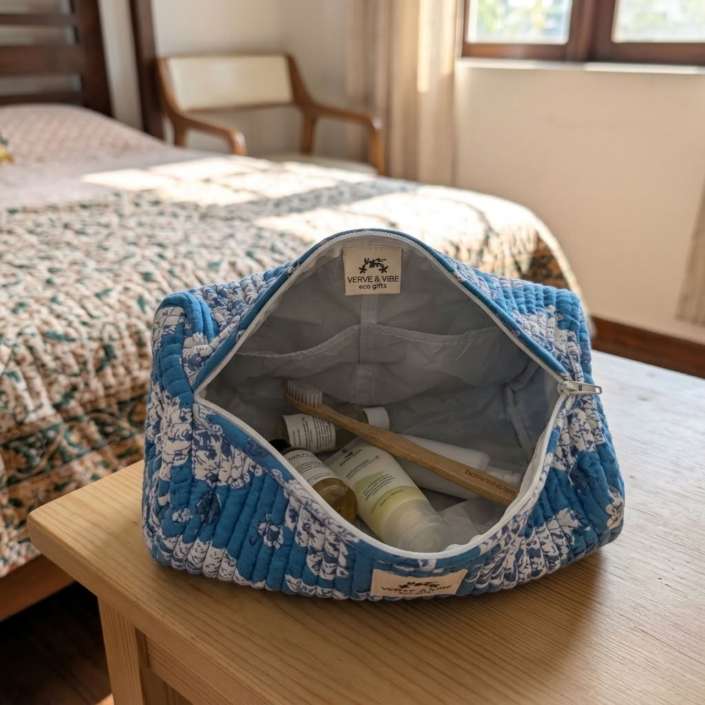 The Mélange - Hand-block Printed Quilted Makeup Bag | Cosmetic Pouch