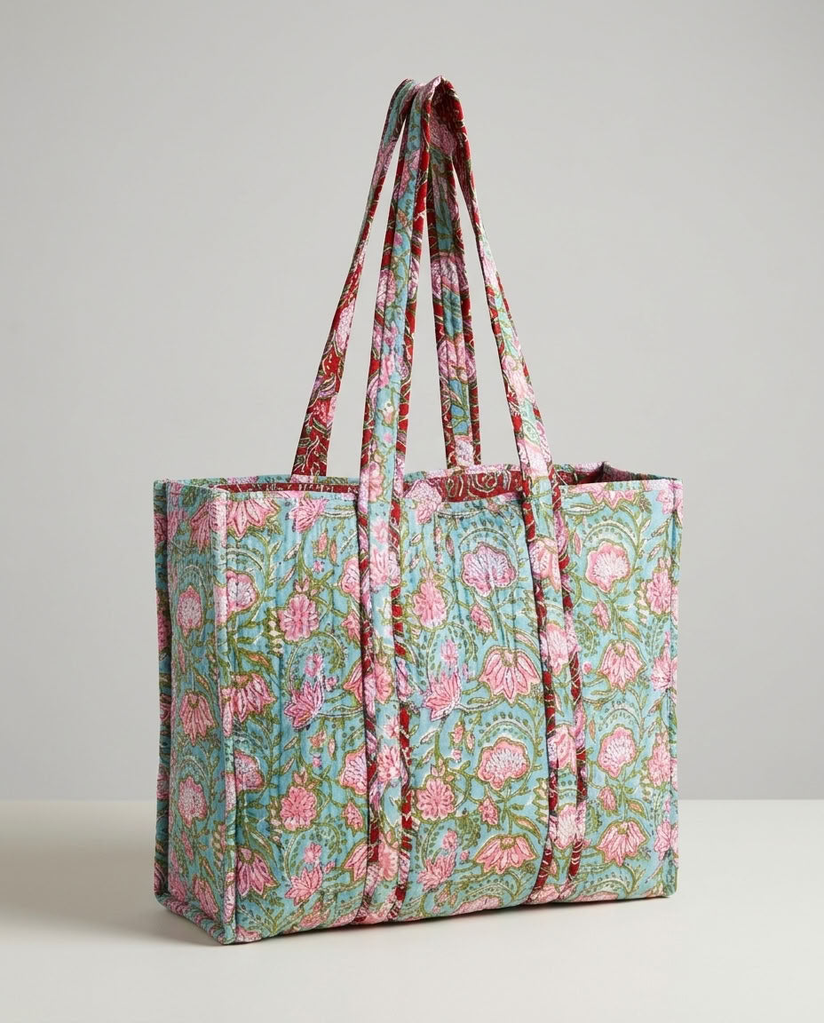The Mélange - Hand-block Printed Quilted Cotton Tote