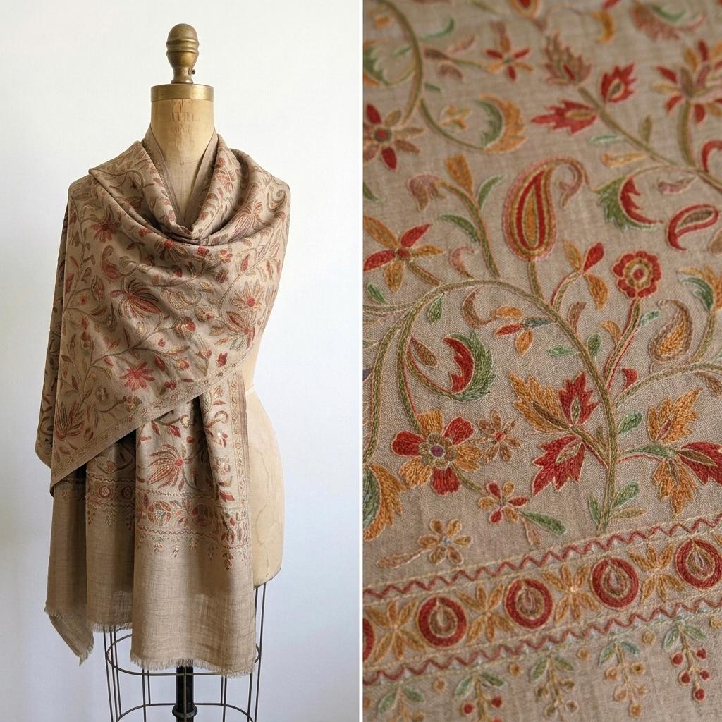 Heritage Nalki - Fine Cashmere Wool Shawl with Intricate Silk Embroidery