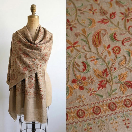 Heritage Nalki - Fine Cashmere Wool Shawl with Intricate Silk Embroidery