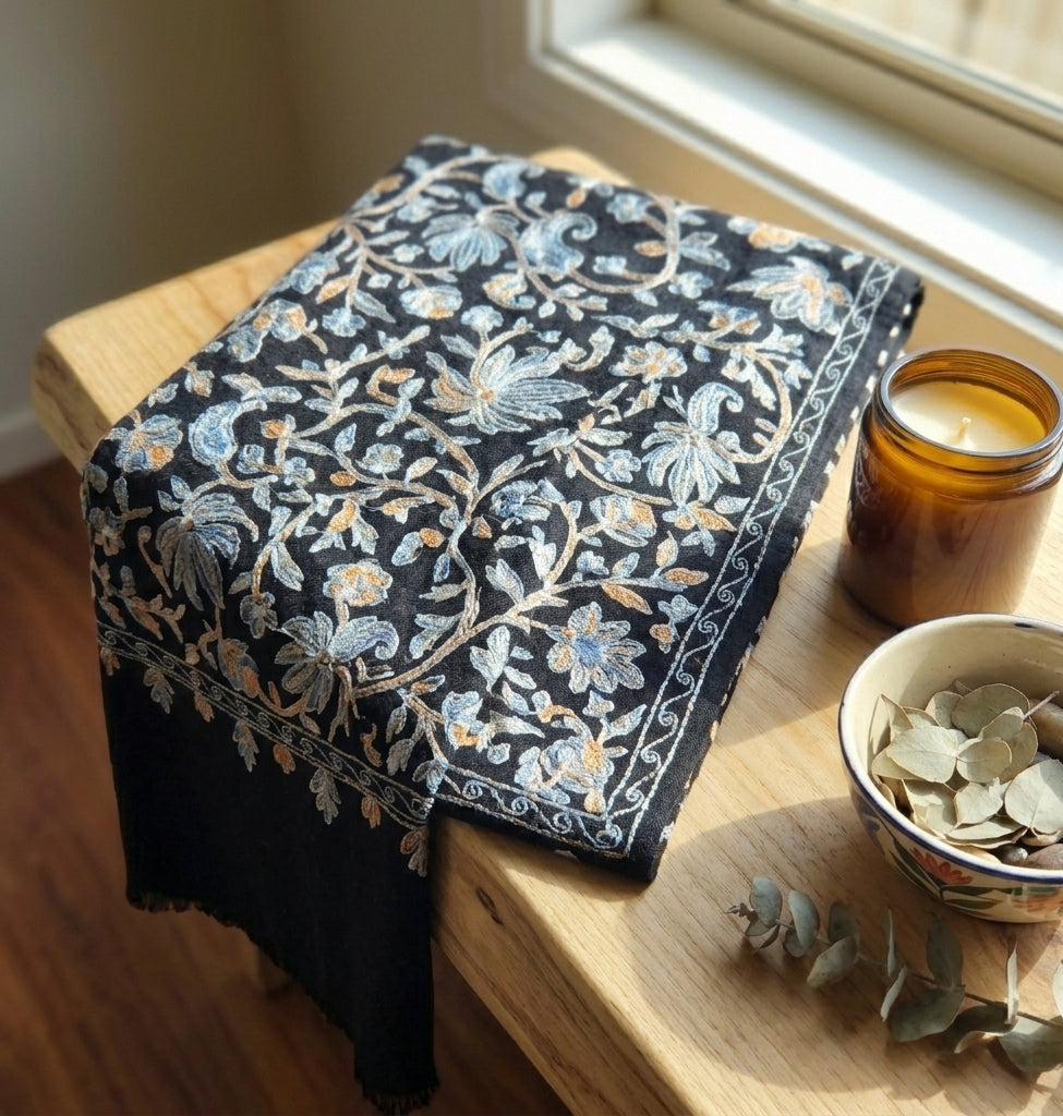 Heritage Nalki - Fine Cashmere Wool Shawl with Intricate Silk Embroidery
