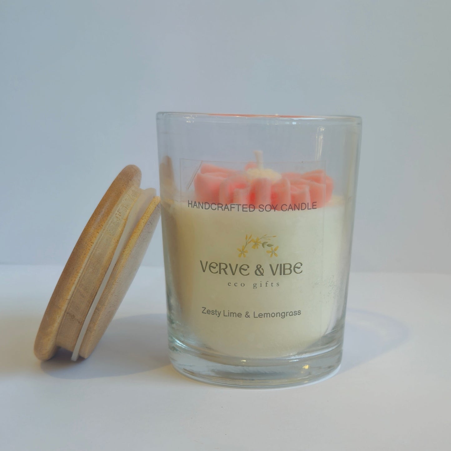 Blush Bloom Soy Candle – Glass Jar with Wooden Lid (400g, Gift Boxed)