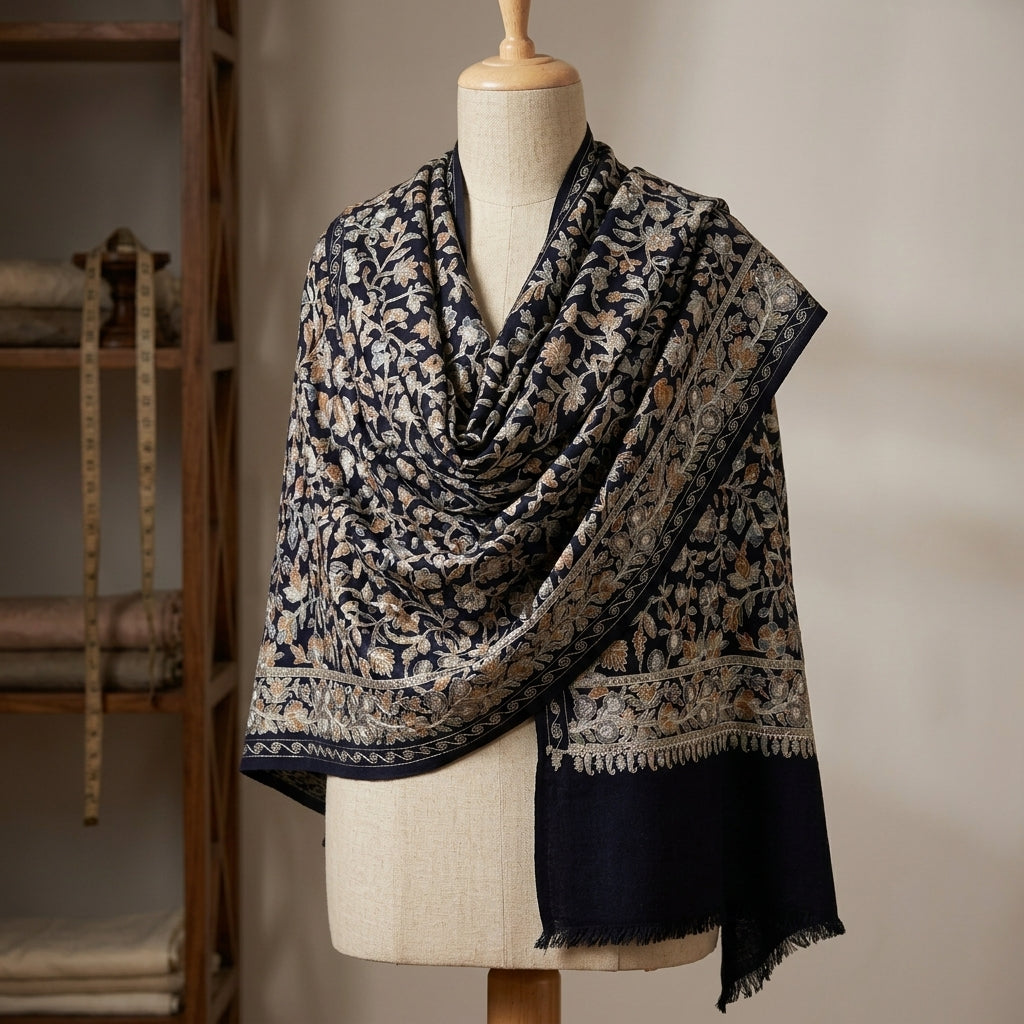 Heritage Nalki - Fine Cashmere Wool Shawl with Intricate Silk Embroidery