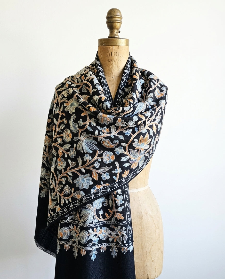Heritage Nalki - Fine Cashmere Wool Shawl with Intricate Silk Embroidery